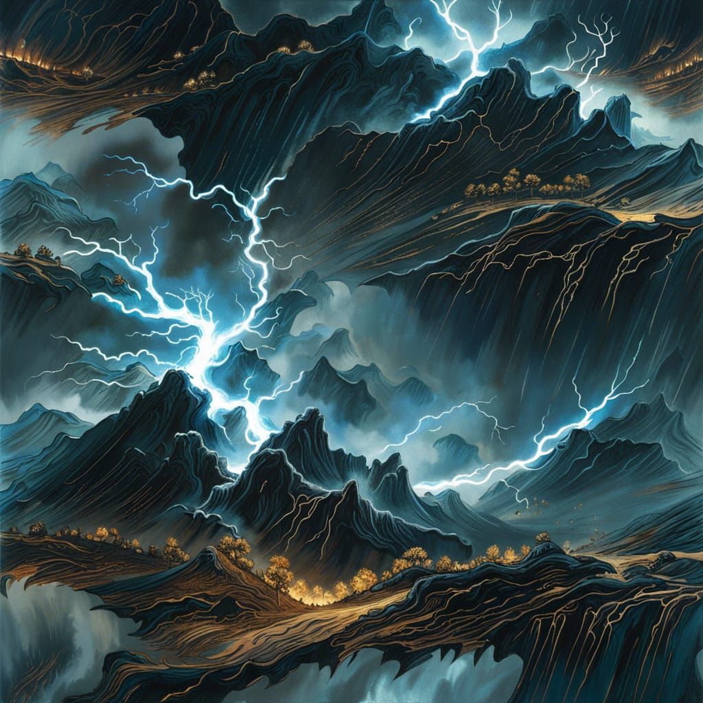 Thunderstorm, lightning spreading out from the dark sky  by @mrclueis