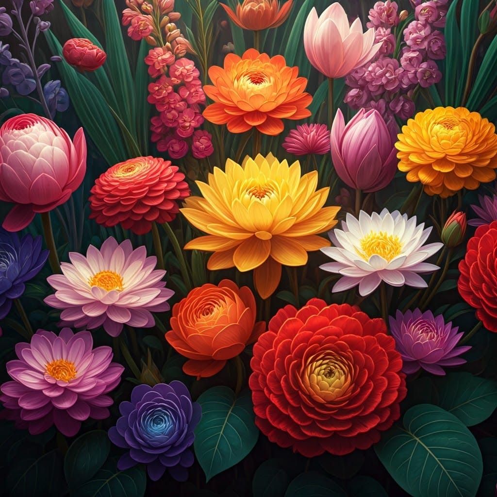 Vibrant Flowers in Whimsical Bloom