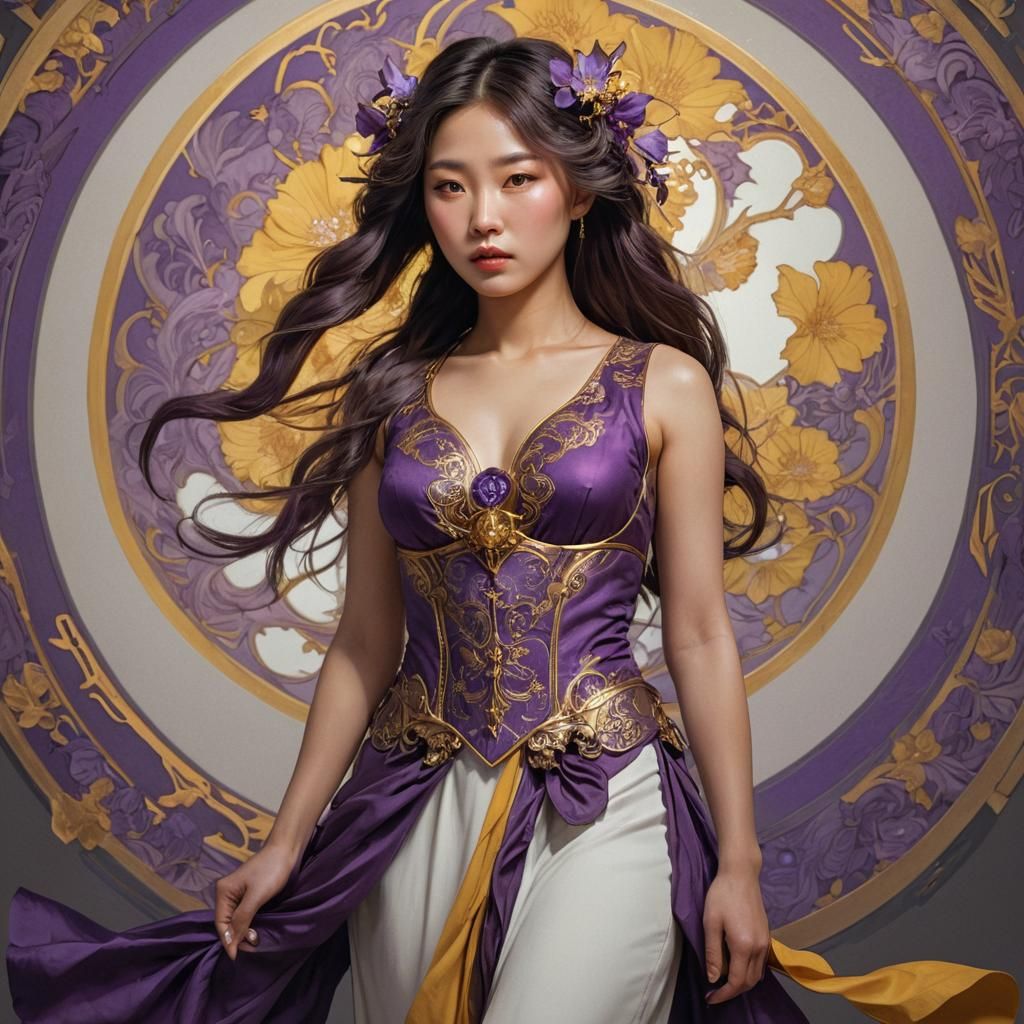 Dark Fantasy Portrait of Korean Woman in Art Nouveau Style
