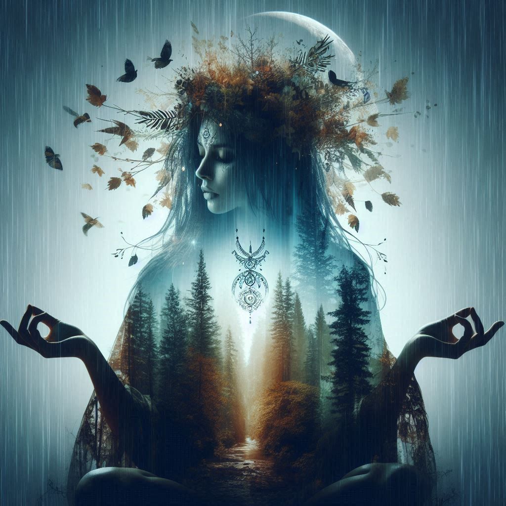 double exposure beautiful fantasy DALL-E 3 portrait landscape..