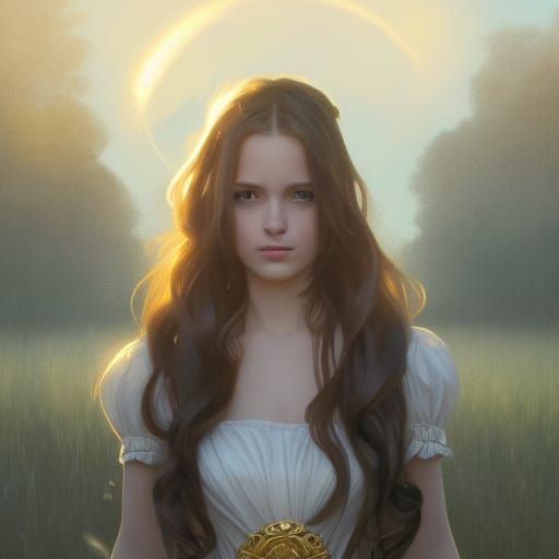 full portrait of a very young princess standing in a graveya...