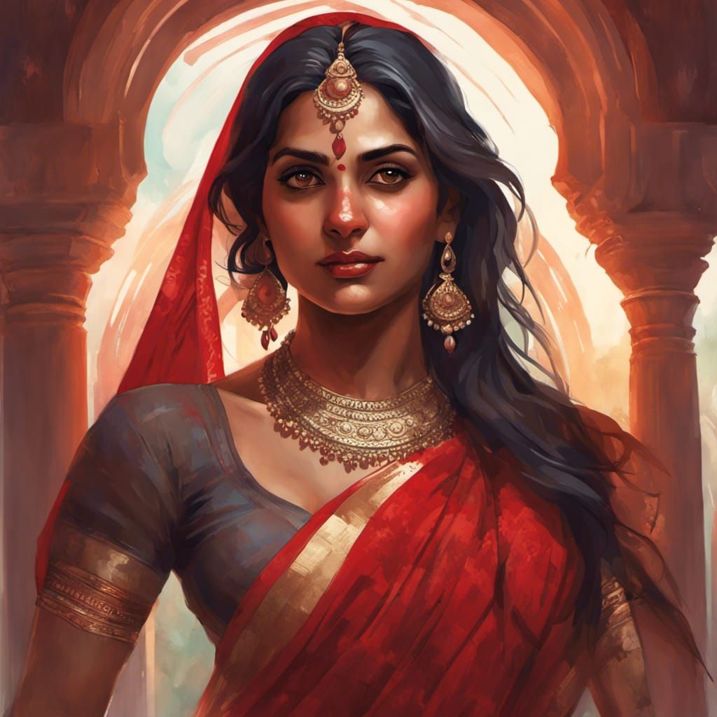 beautiful Indian girl wearing a saree - AI Generated Artwork
