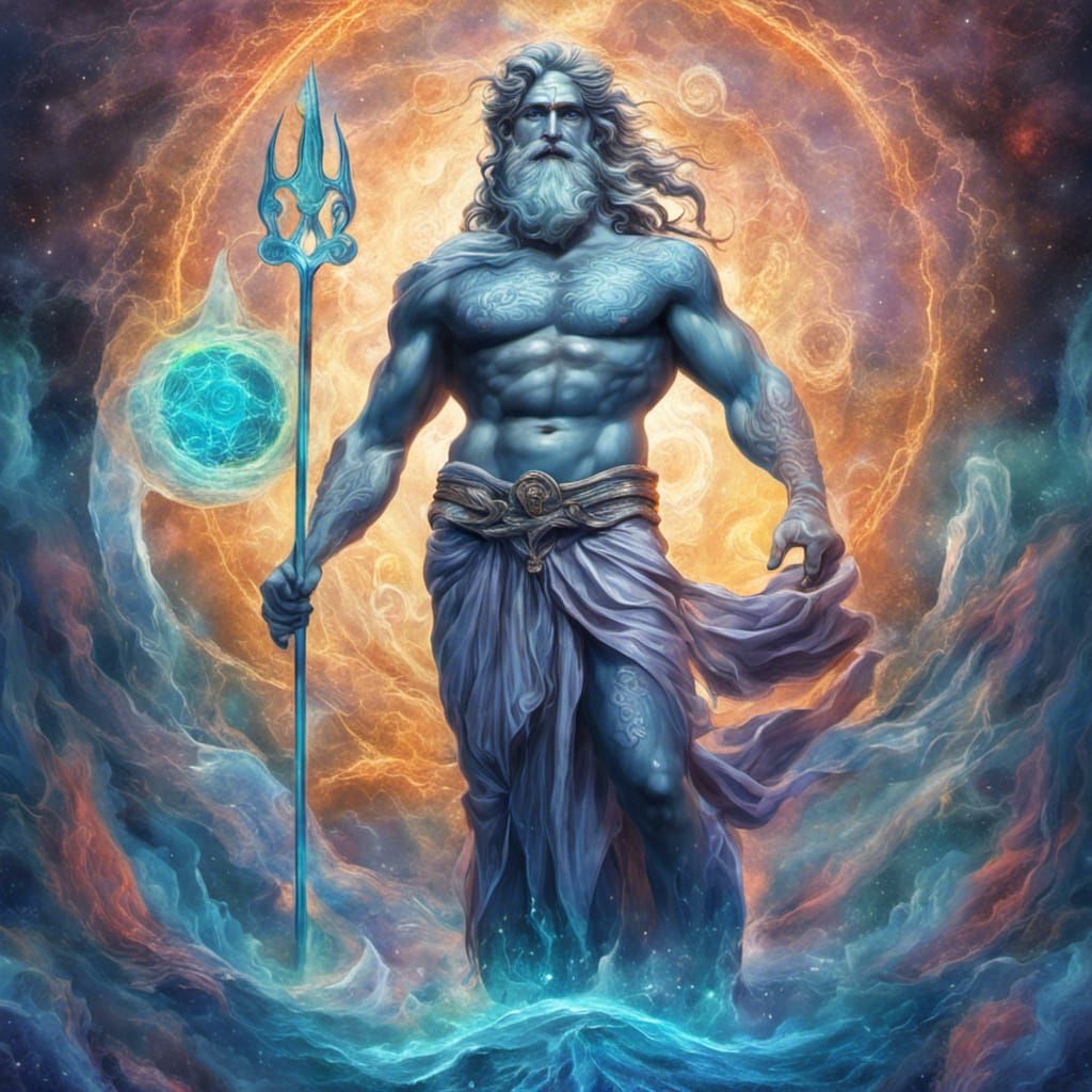 Zeus, God of Oceans, with Trident in power stance - AI Generated ...