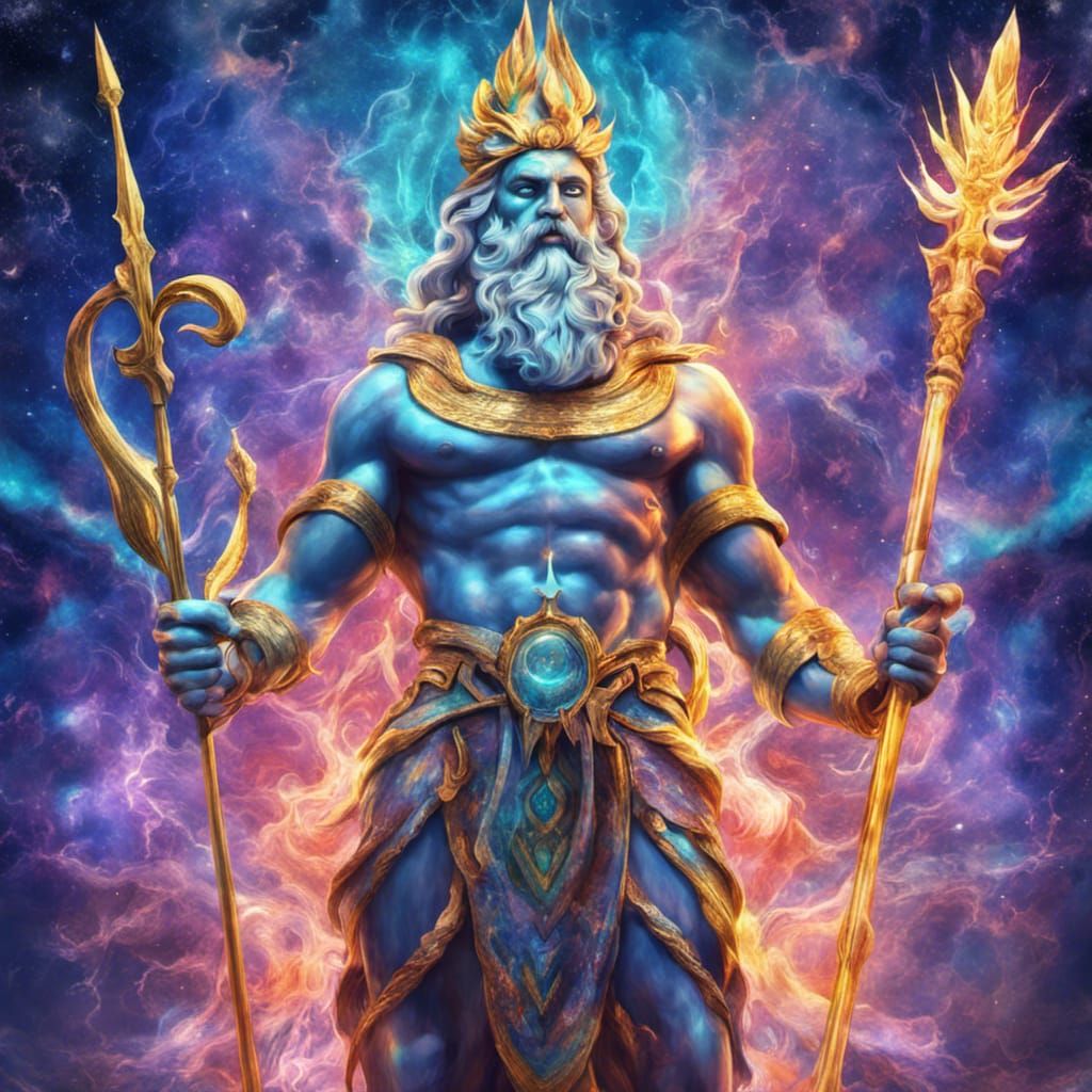 Zeus, God of Oceans, with Trident in power stance - AI Generated ...