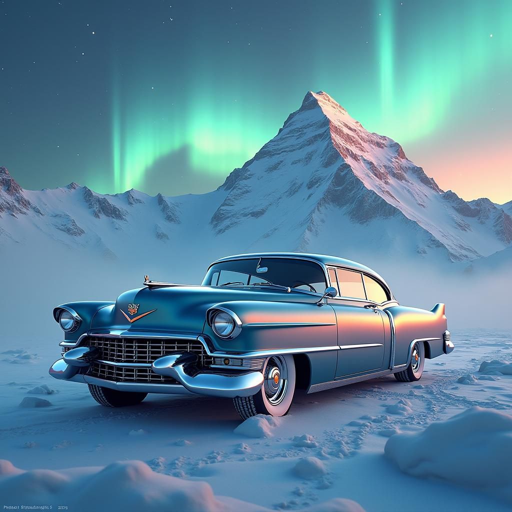 1950s Cadillac parked on everest