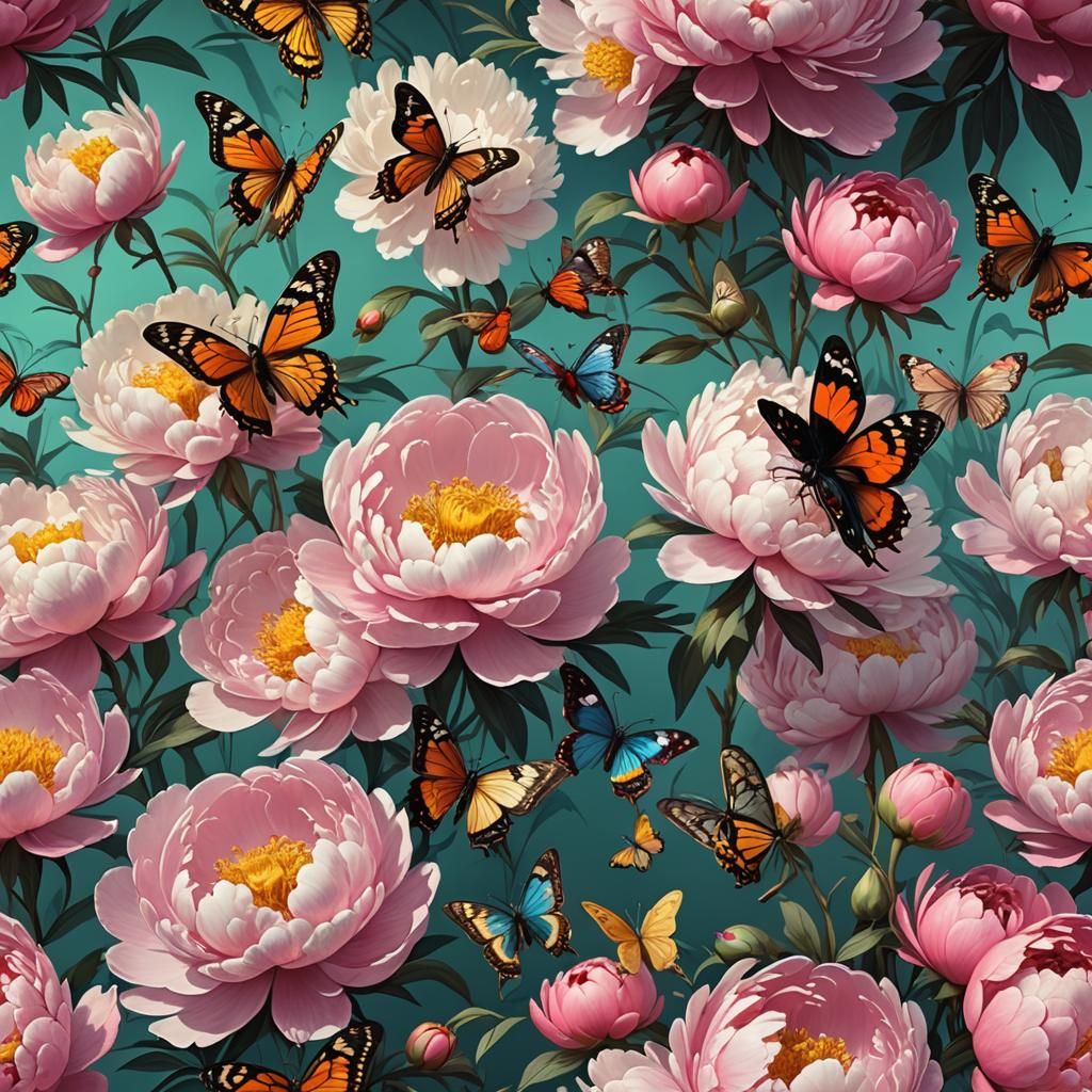 Butterflies and Peonies Study #3