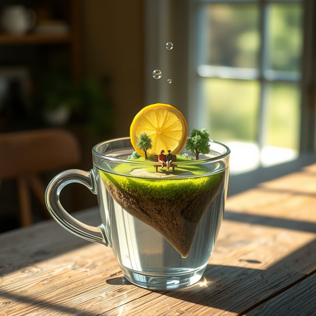 Surreal Floating Island in a Glass Cup