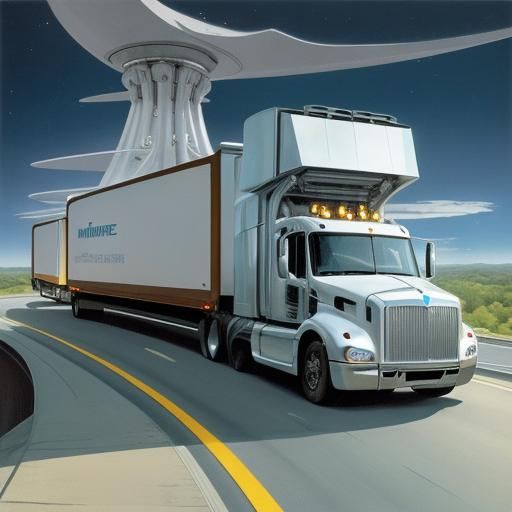 Futuristic turbine semi truck, atomic space age, elevated ro...