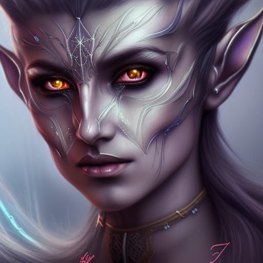 A Detailed, hyper-realistic, fantasy portrait, beautiful dark Elf ...