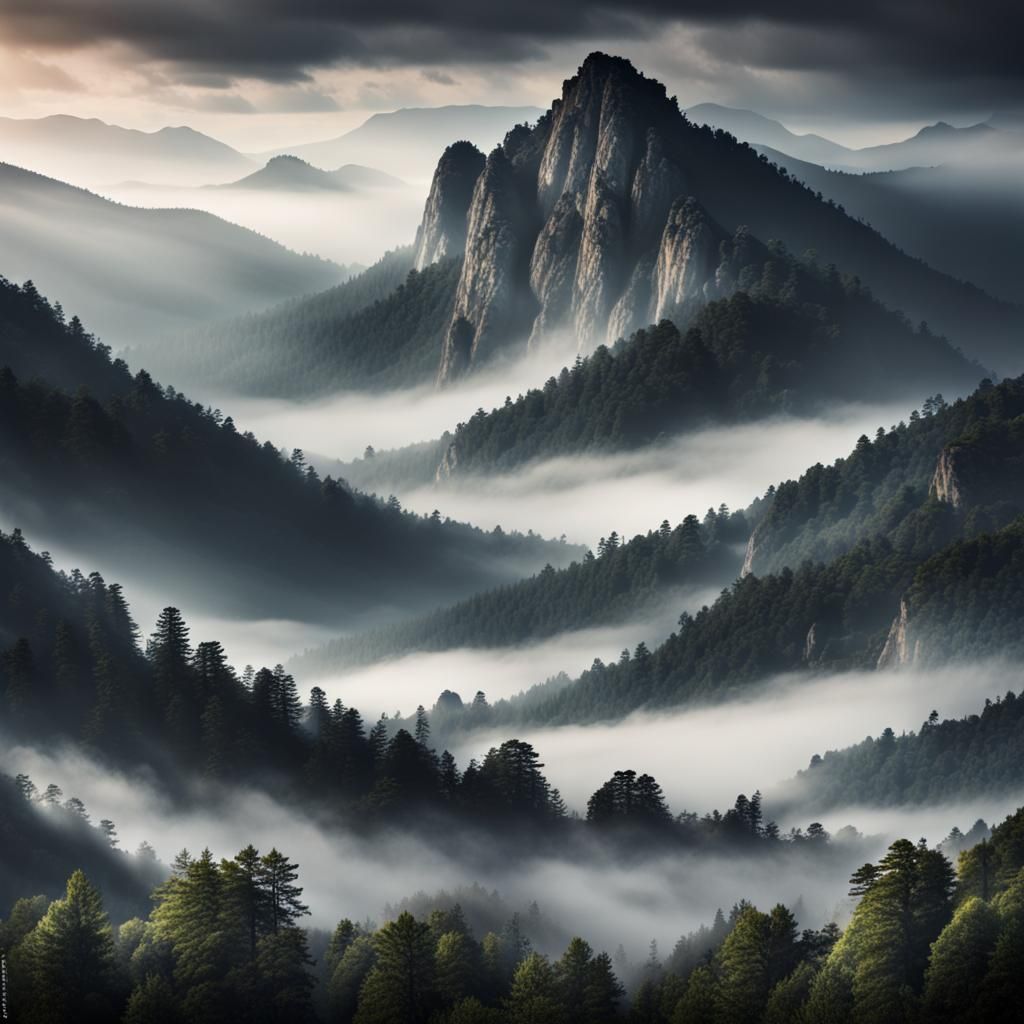 Beautiful misty mountain landscape