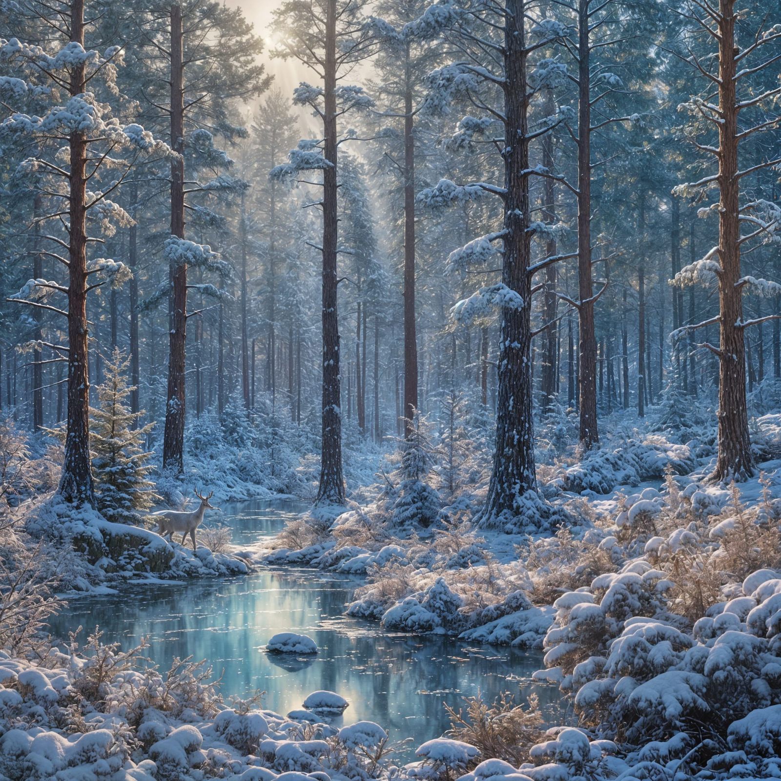 A snowy landscape of a pine forest  by @Yui