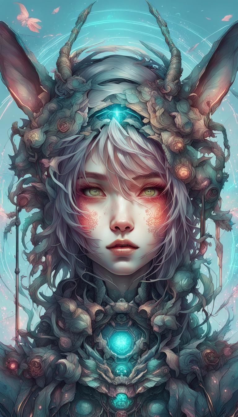 Cyber rabbit girl transforming anime manga mandala Dreamlike Fantasy ...