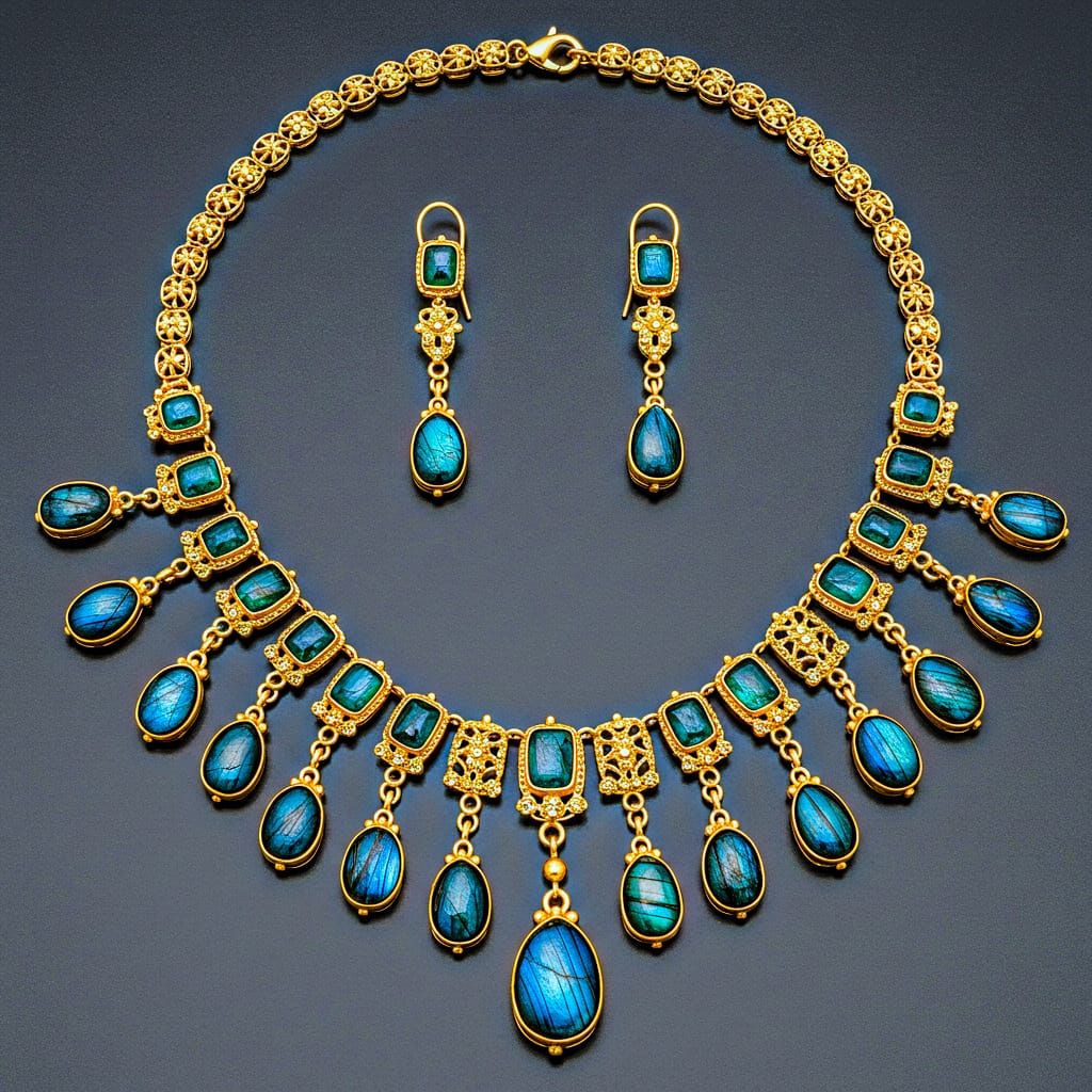 Labradorite and Emeralds Set in Gold