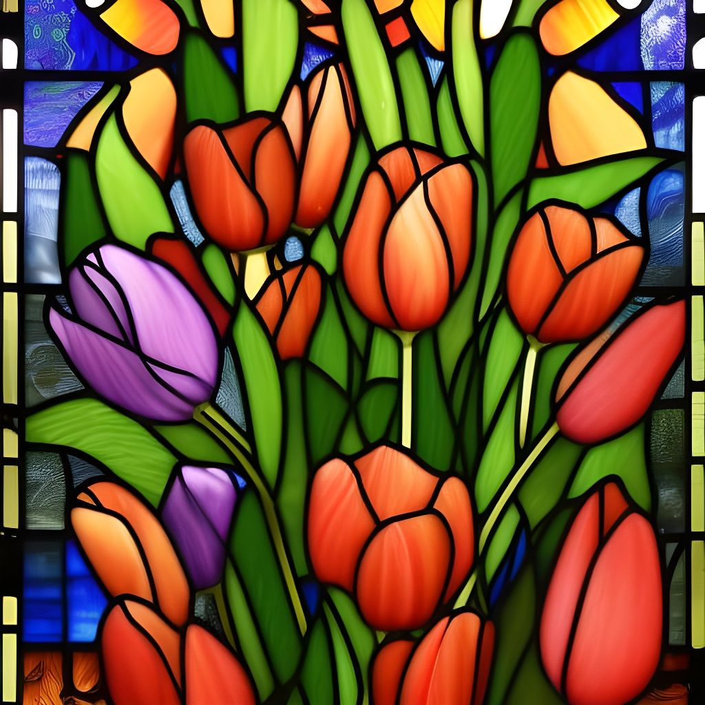 Stained glass tulips 3 - AI Generated Artwork - NightCafe Creator