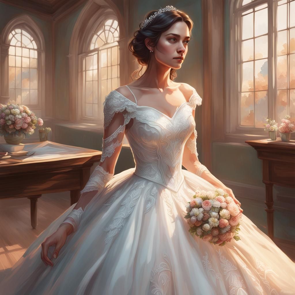 Brunette Woman's Wedding Portrait in Art Nouveau Style