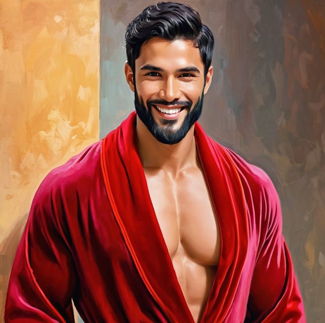 Habîb, a  cute man   with black  hair and  beard  wearing a ...