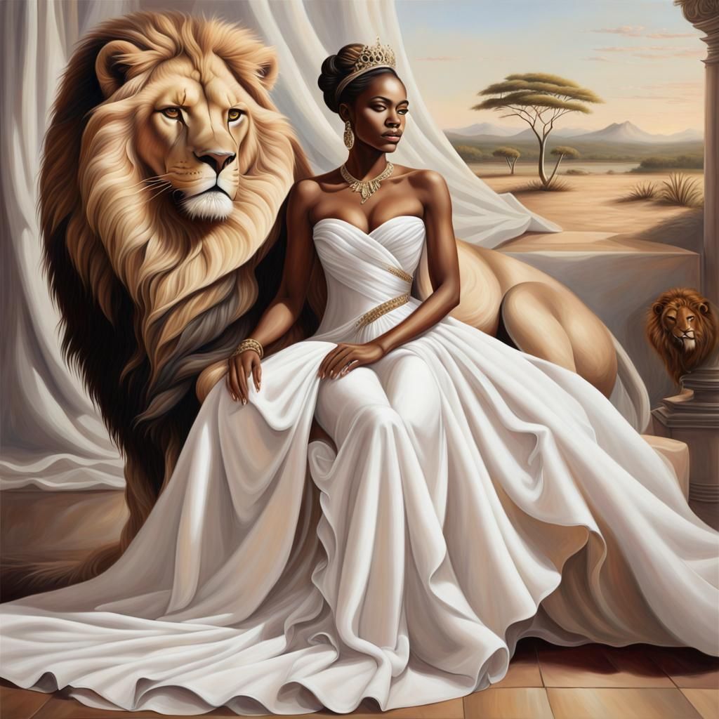 stunning African princess. and lion