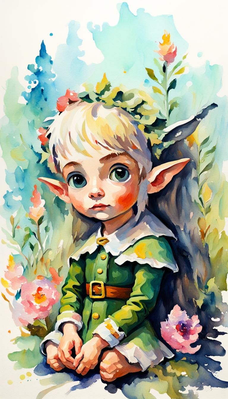 Elfe in Gouache Style, Watercolor, Museum Epic Impressionist...