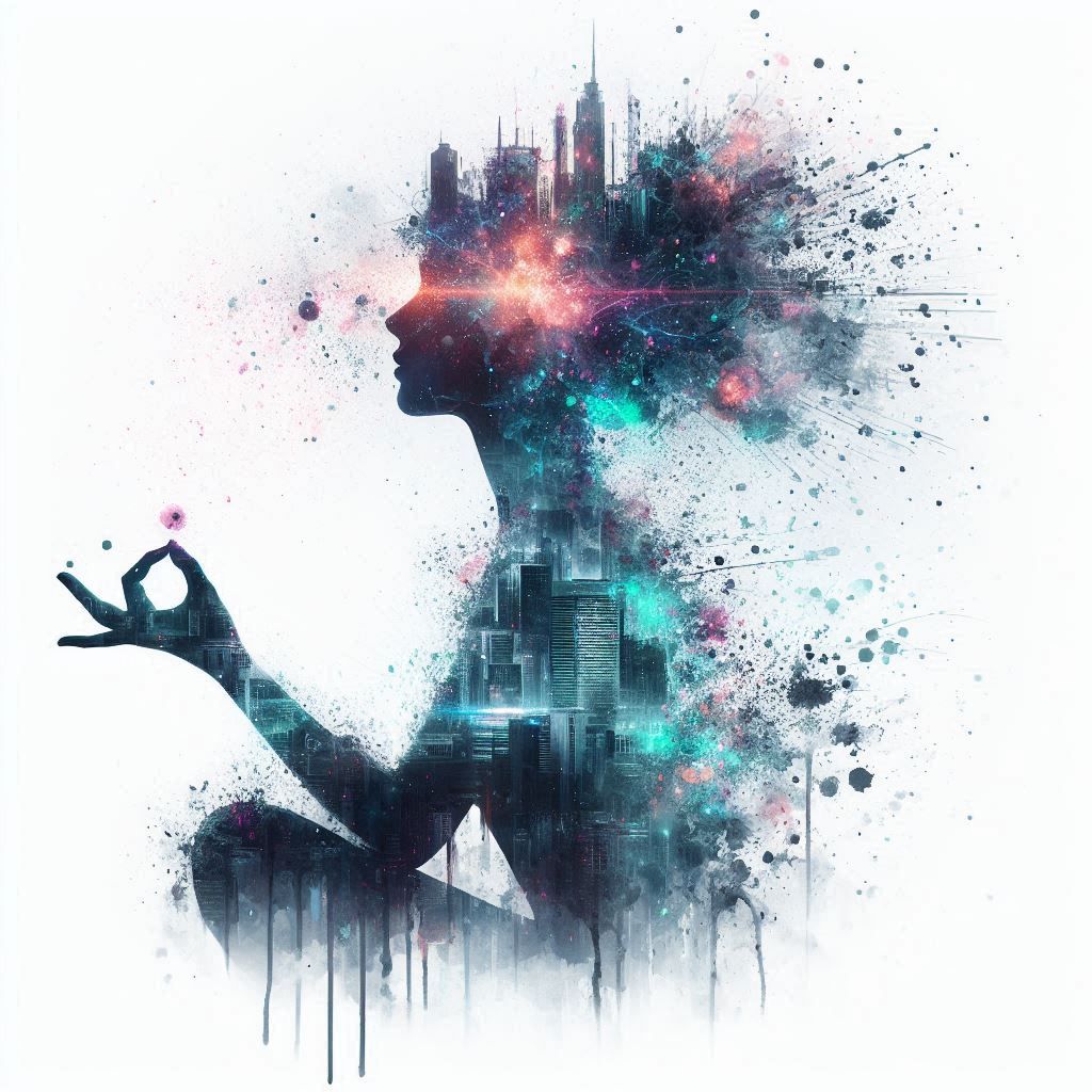 double exposure beautiful fantasy DALL-E 3 portrait landscape..