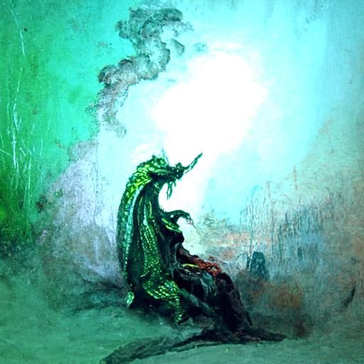 sinister dragon evil greenish wizard magic horror Gustave Do...