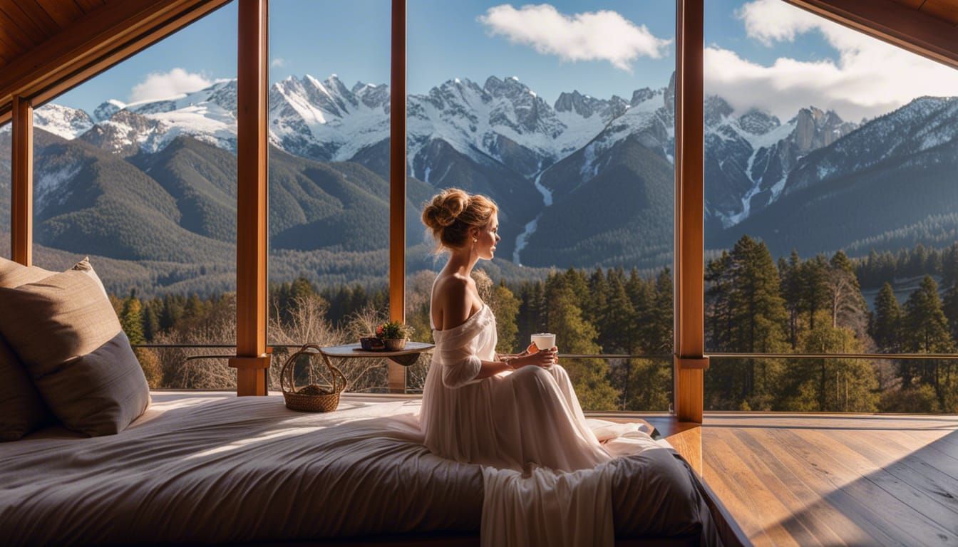 Woman with a messy updo and a nightgown falling off of one s...