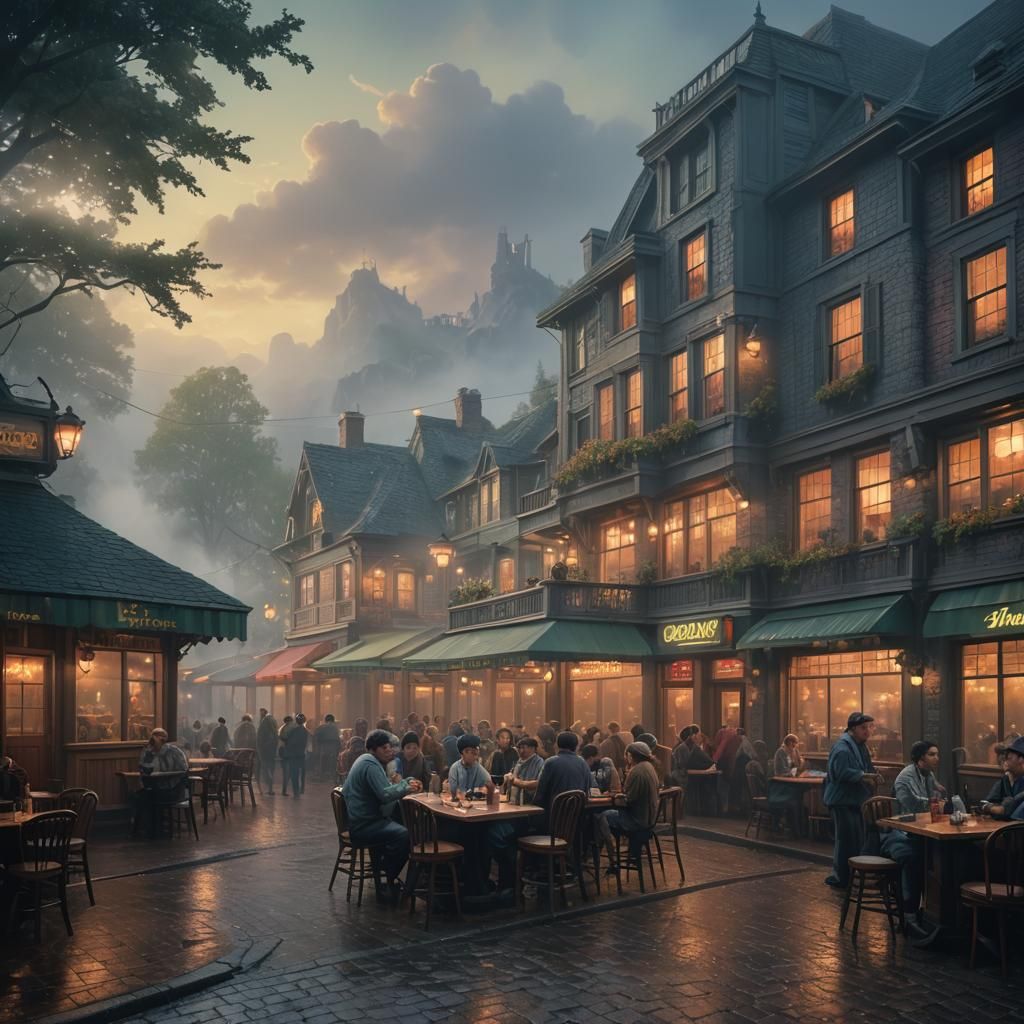 Open Restaurant in a street - AI Generated Artwork - NightCafe Creator