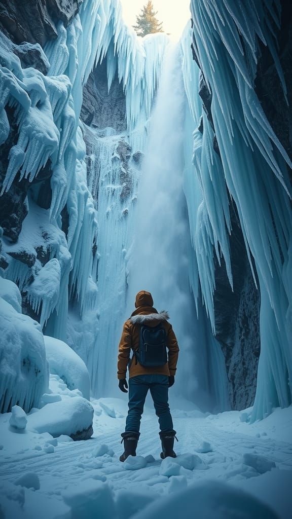 Winter, frozen, the Krimml Falls, Austria - AI Generated Artwork ...