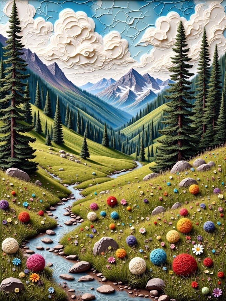 Colorado Landscape Collage with Crochet Textures