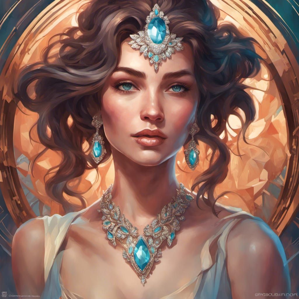 A beautiful woman wearing diamond jewelry - AI Generated Artwork