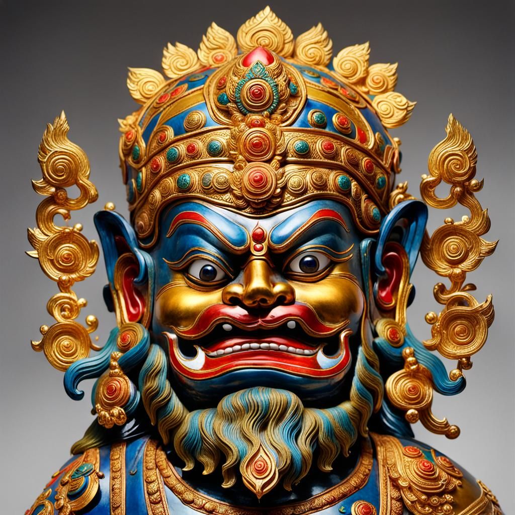 Gilded Mahakala Sculpture in Splash Art Style