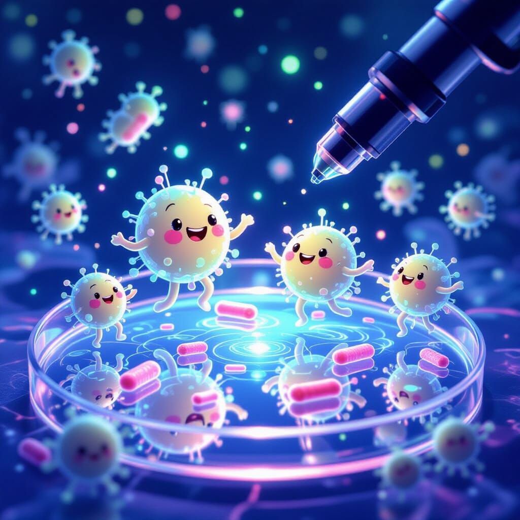 cheerful microbes dancing across a petri dish
Those Silly Microbes! 🦠 Explore the tiny, unseen world ...  by @Babasik