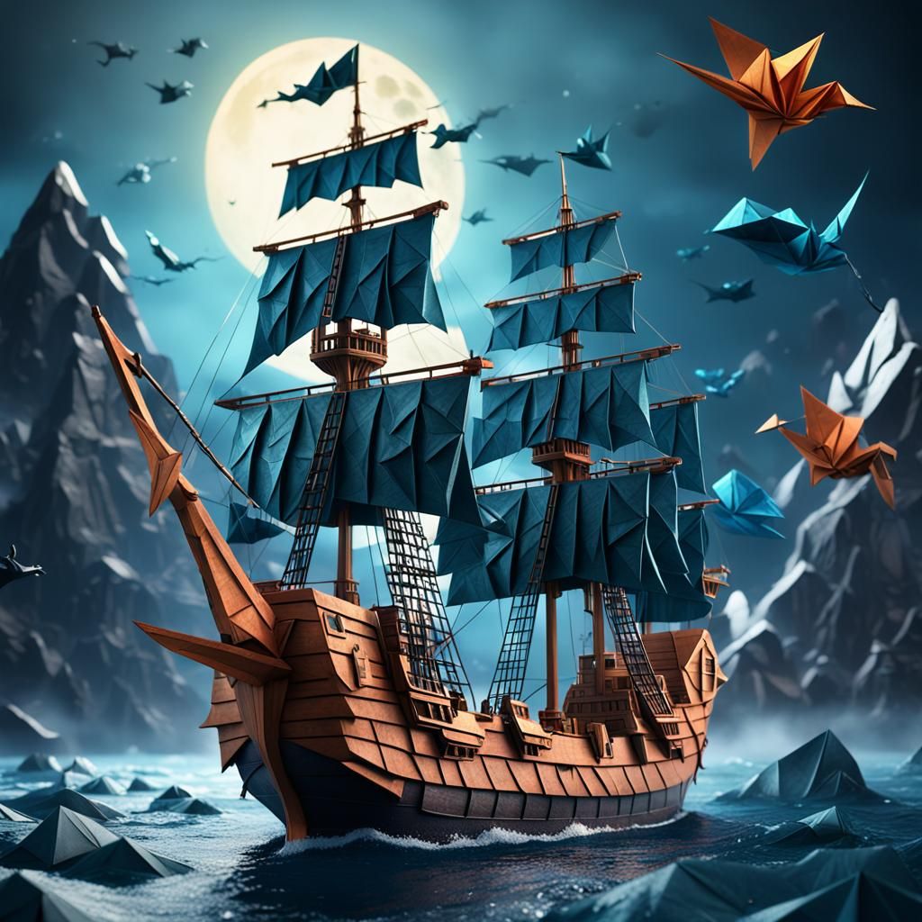 Pirate ship made of origami paper