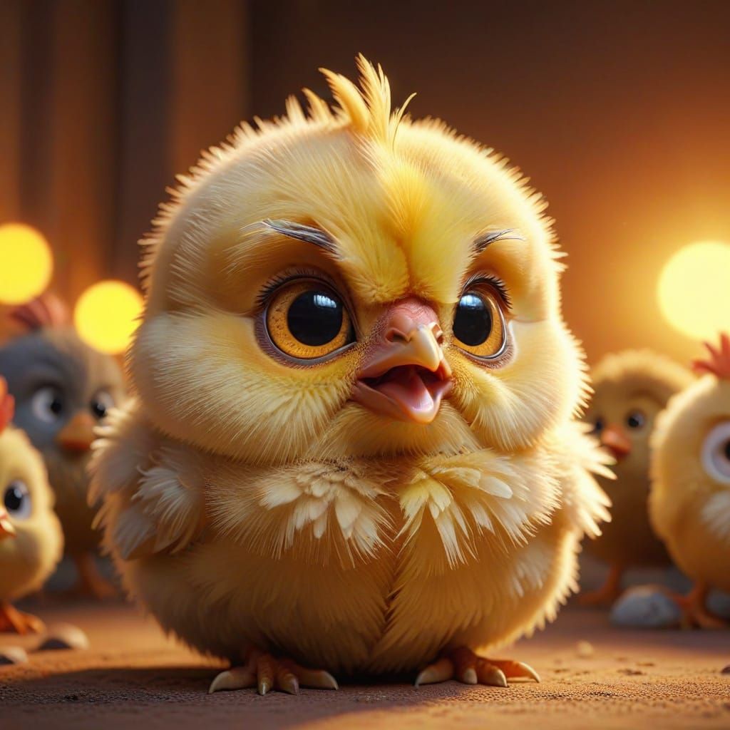Adorable Angry Baby Chick in 3D Digital Art