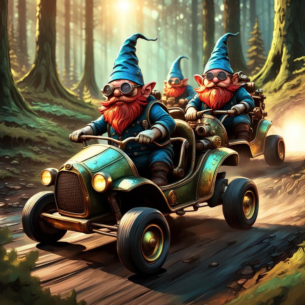 MAD wild (different) steampunk Gnomes racing on board of their Go karts Extreme Dynamic scene, crashes, ...  by @Silky