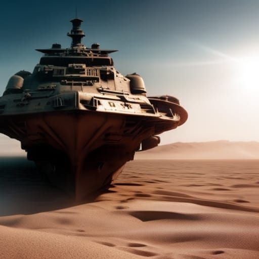 military battleship close-up, a ship in the desert, a dreadnought in the middle of the sand, Epic cinematic ...  by @Coop Dohzner
