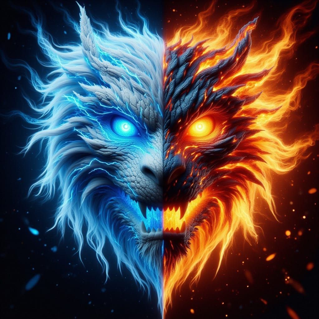 <lora:-Omnious FIRE n ICE-:1.0> A banner with text "Omnious" in icy letters and "Fire & Ice" in flaming letters