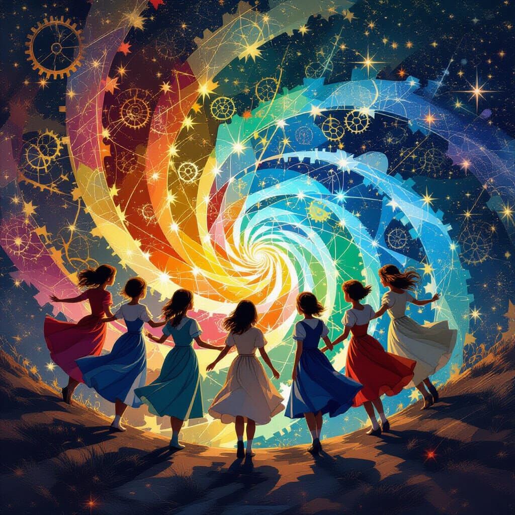 Kaleidoscope Art: Girls Transform into Clockwork Galaxy