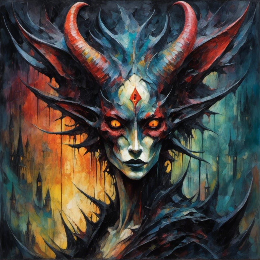 Demon, Netherworld, Stygian, fauvism, oil pastels, Albert Gleizes, RossDraws <lora:CelestialWhimsy:1.0>