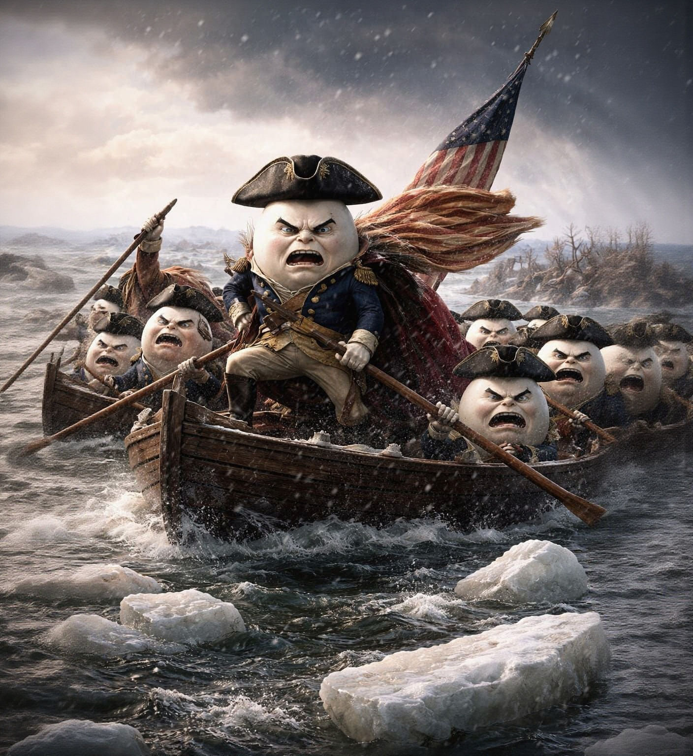 Angry Egg crossing the Delaware