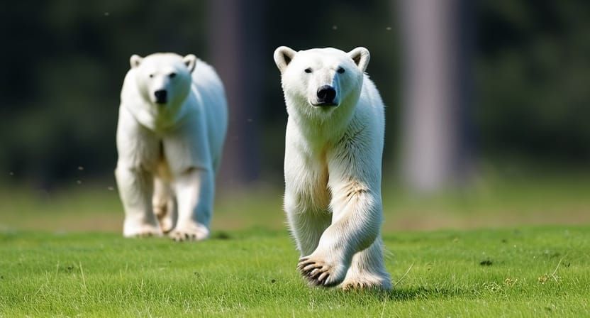 Polar bear in a grassy field