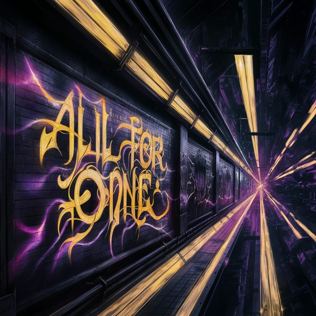 electrifing graffiti on a subway wall saying all for one in ...