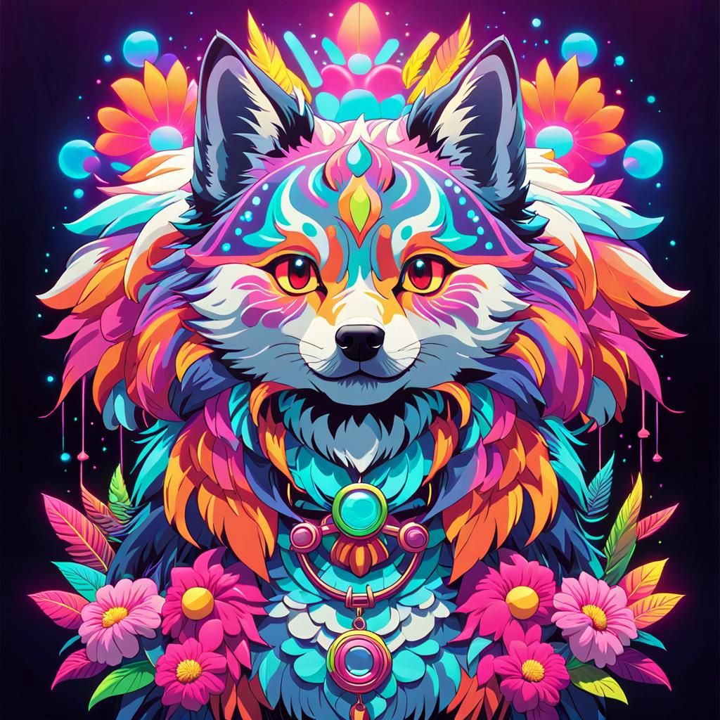 (vaporwave cute dog in psychedelic glowing neon colors:1,9) beautiful ...