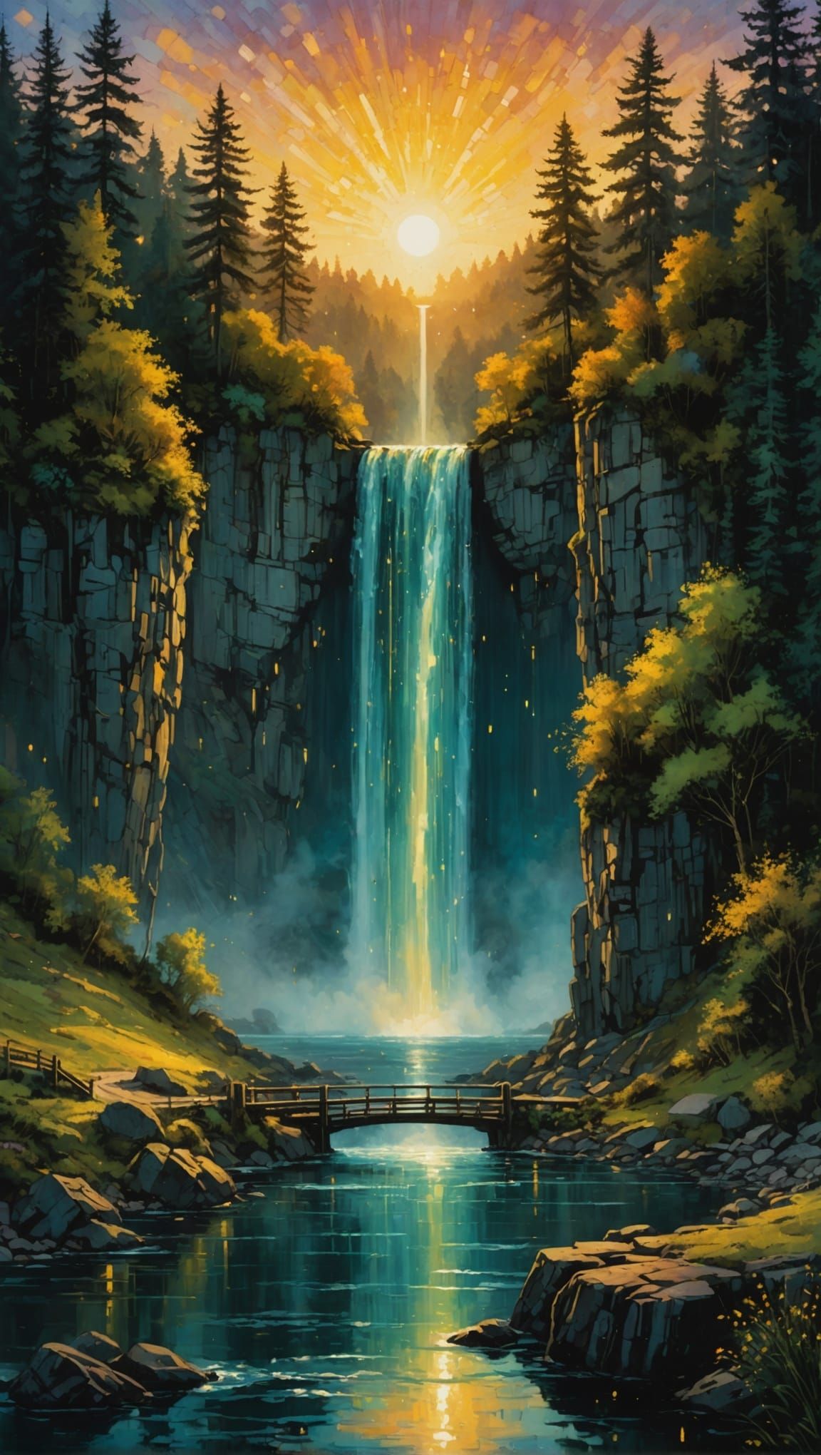 Sunset Waterfall  by @Pop