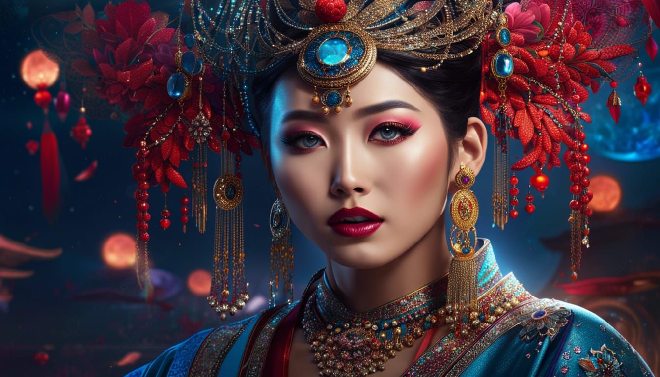A beautiful Chinese woman of model appearance with bright gl...
