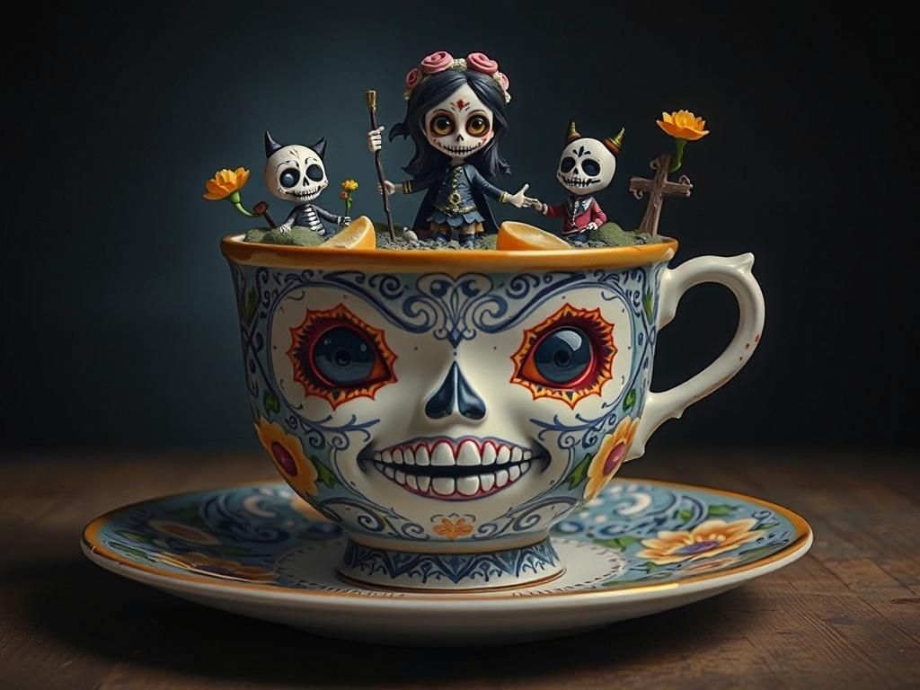 Dia de Muertos in a Tea Cup  by @Strigoi77