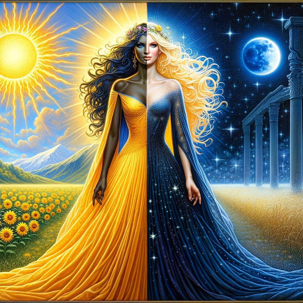 Day and Night Personified in Seamless Transition