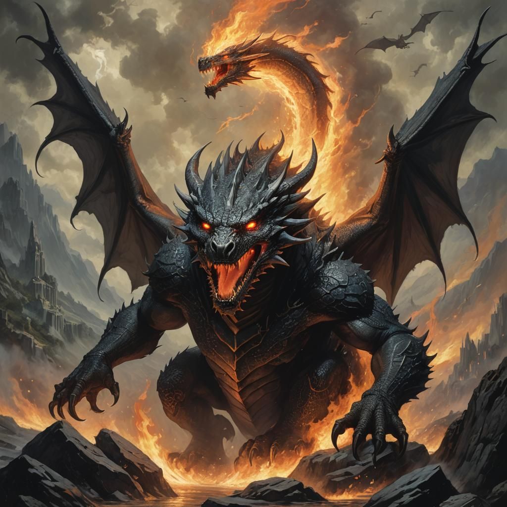 SHADOW DRAGON IN MIDDLE EARTH BREATHING FIRE