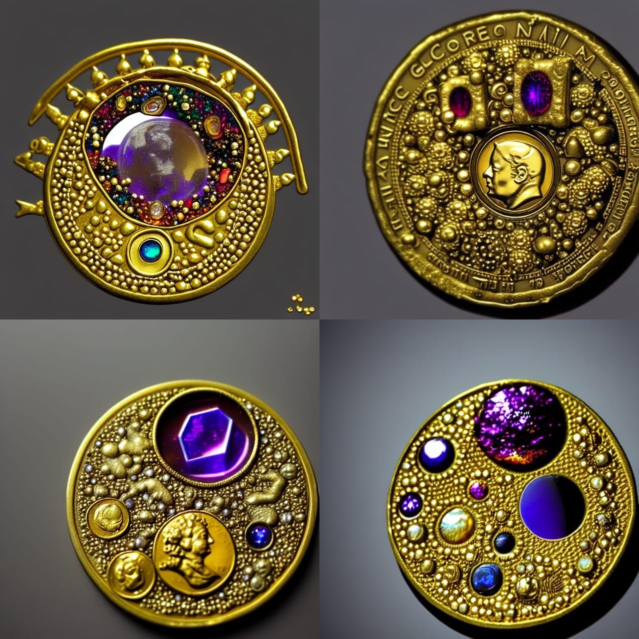 A golden coin encrusted with gems. fantasy AI Generated Artwork