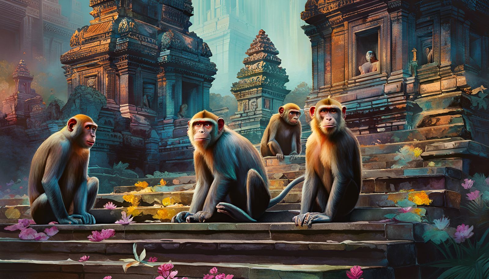 Monkeys at an abandoned Cambodian temple