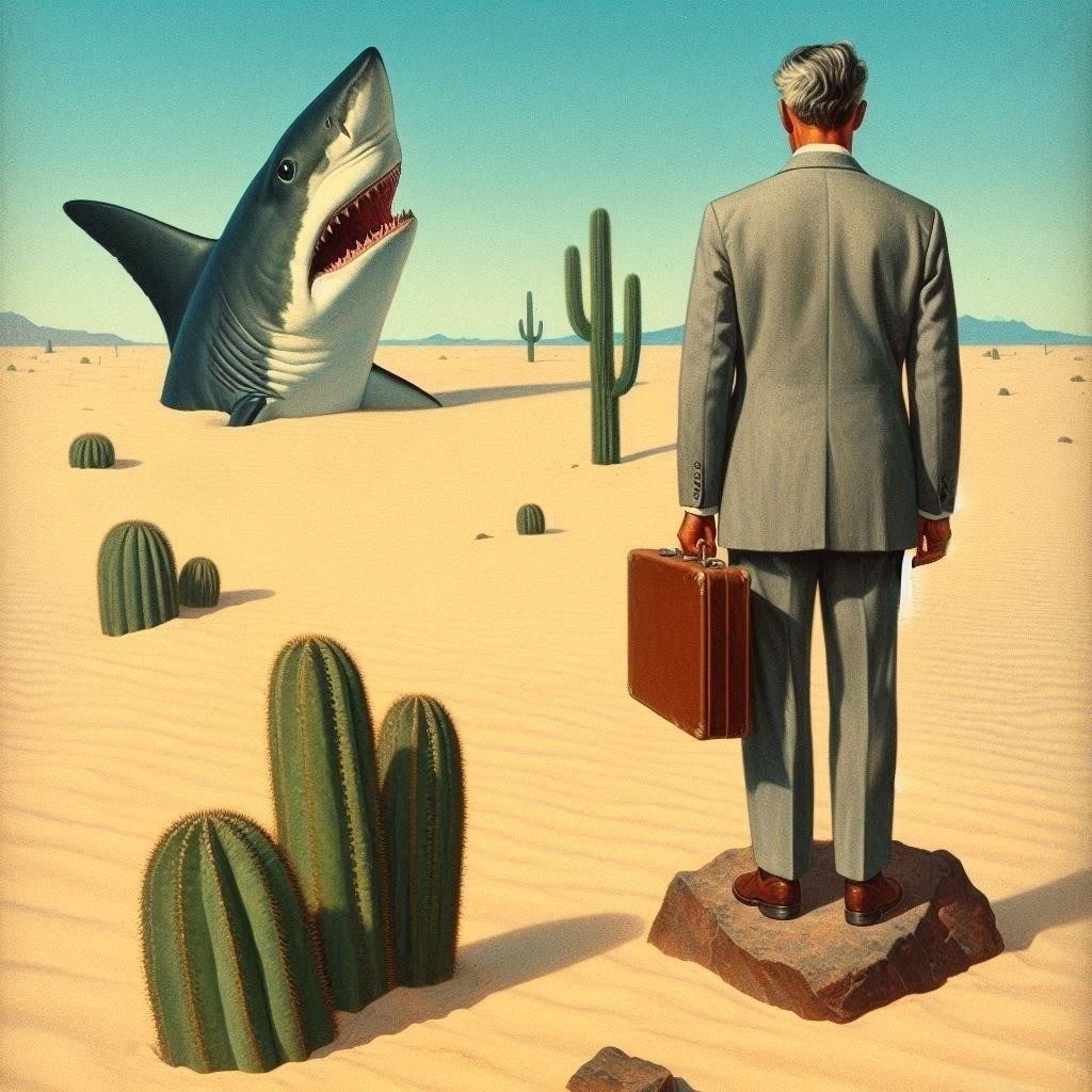 "I knew I should have used that sand shark repellent cologne, today!"